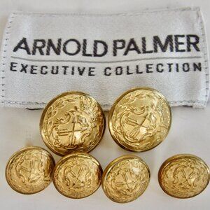 Arnold Palmer 6 Blazer Replacement Buttons Gold Tone Crown Crest Shield